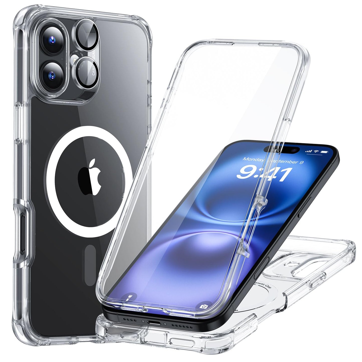 ESR for iPhone 15 Case, Compatible with MagSafe, Full-Body Military-Grade Drop Proof Case with Built-in 9H+ Tempered Glass Screen Protector, Armor Series, Clear Black