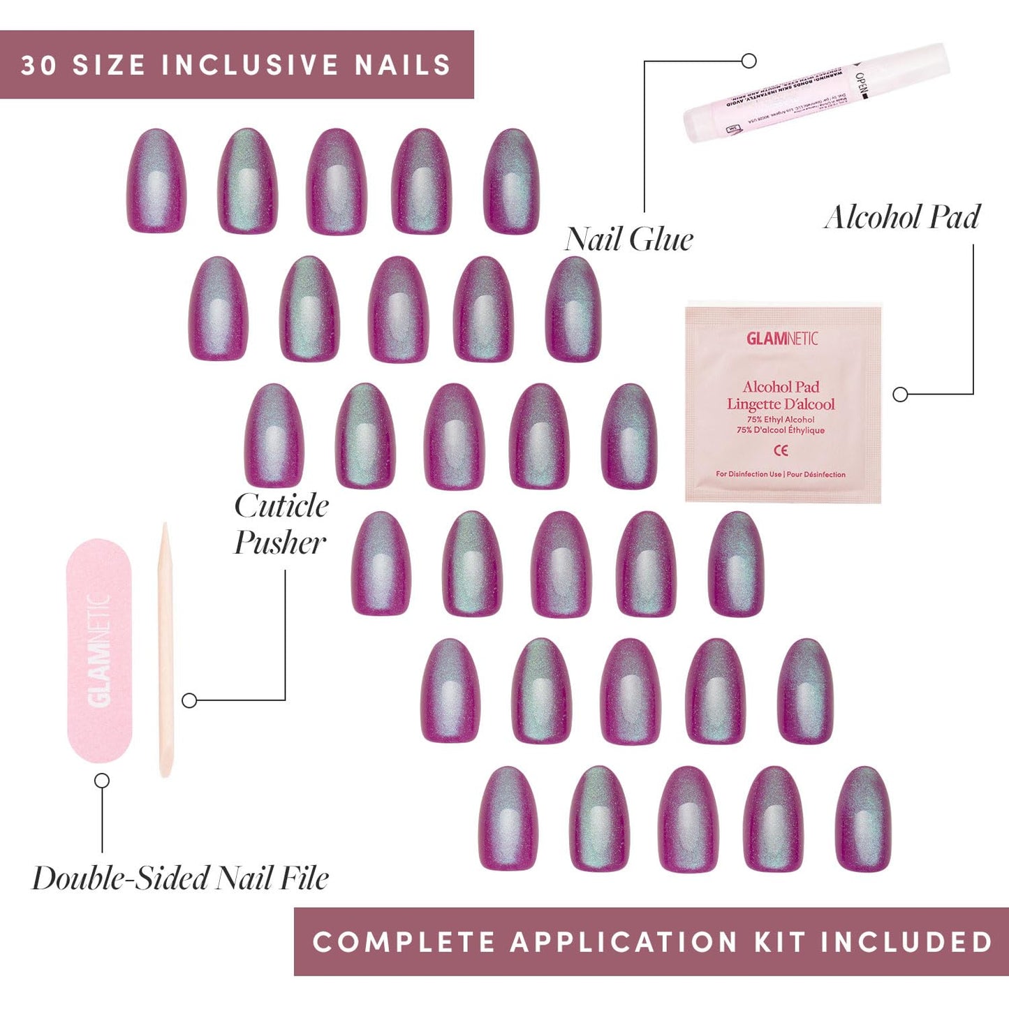 Glamnetic Press On Nails - Berry Maroon | Opaque Dark Red Maroon Short Round Fake Nails, Salon Quality | 12 Sizes - 30 Nail Kit