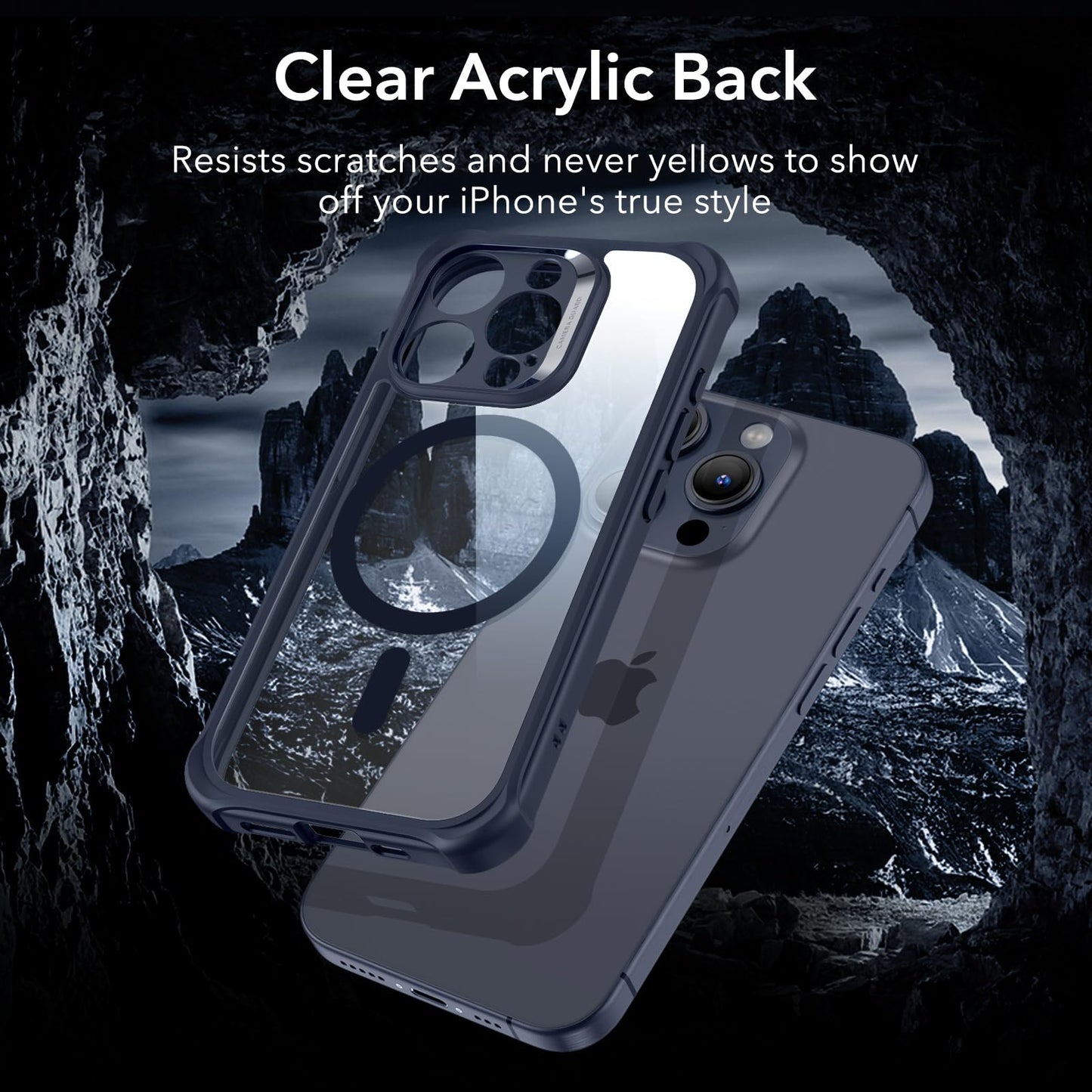 ESR for iPhone 15 Case, Compatible with MagSafe, Full-Body Military-Grade Drop Proof Case with Built-in 9H+ Tempered Glass Screen Protector, Armor Series, Clear Black