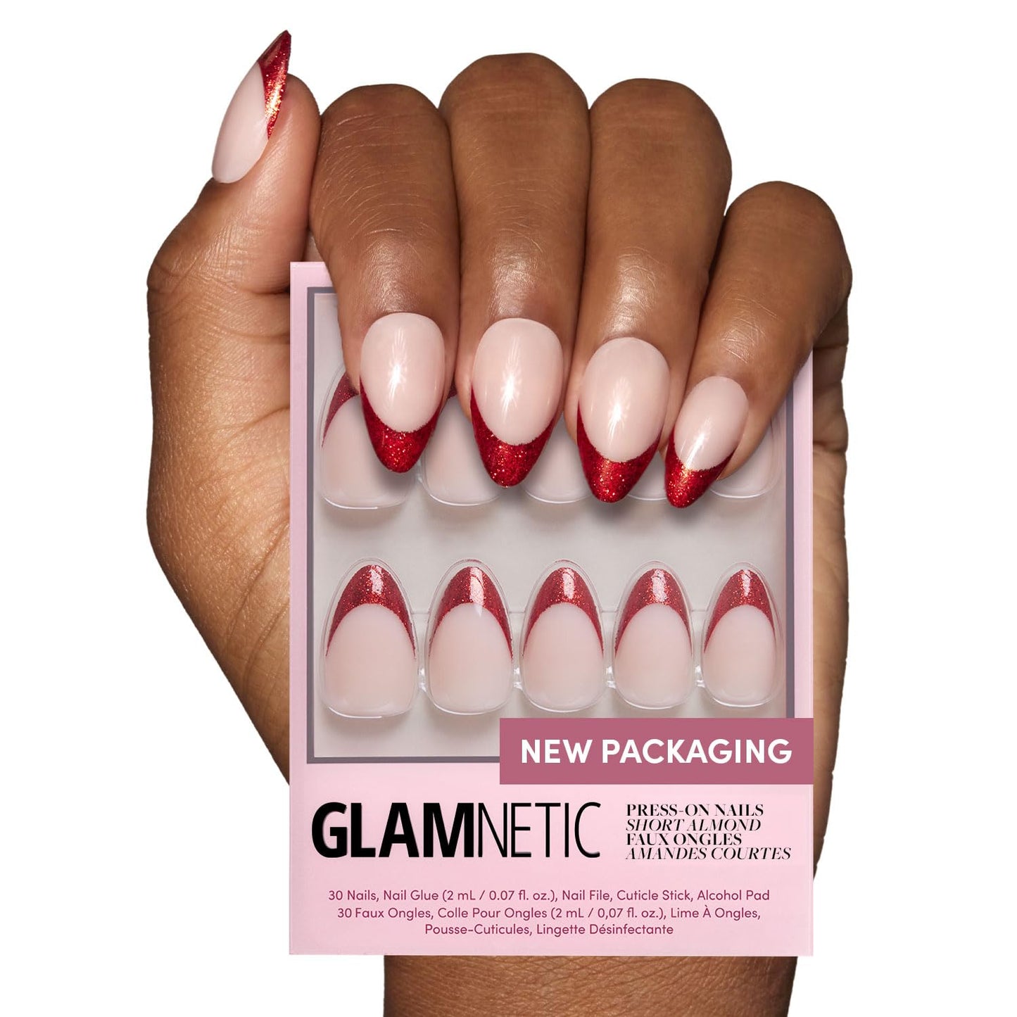 Glamnetic Press On Nails - Berry Maroon | Opaque Dark Red Maroon Short Round Fake Nails, Salon Quality | 12 Sizes - 30 Nail Kit