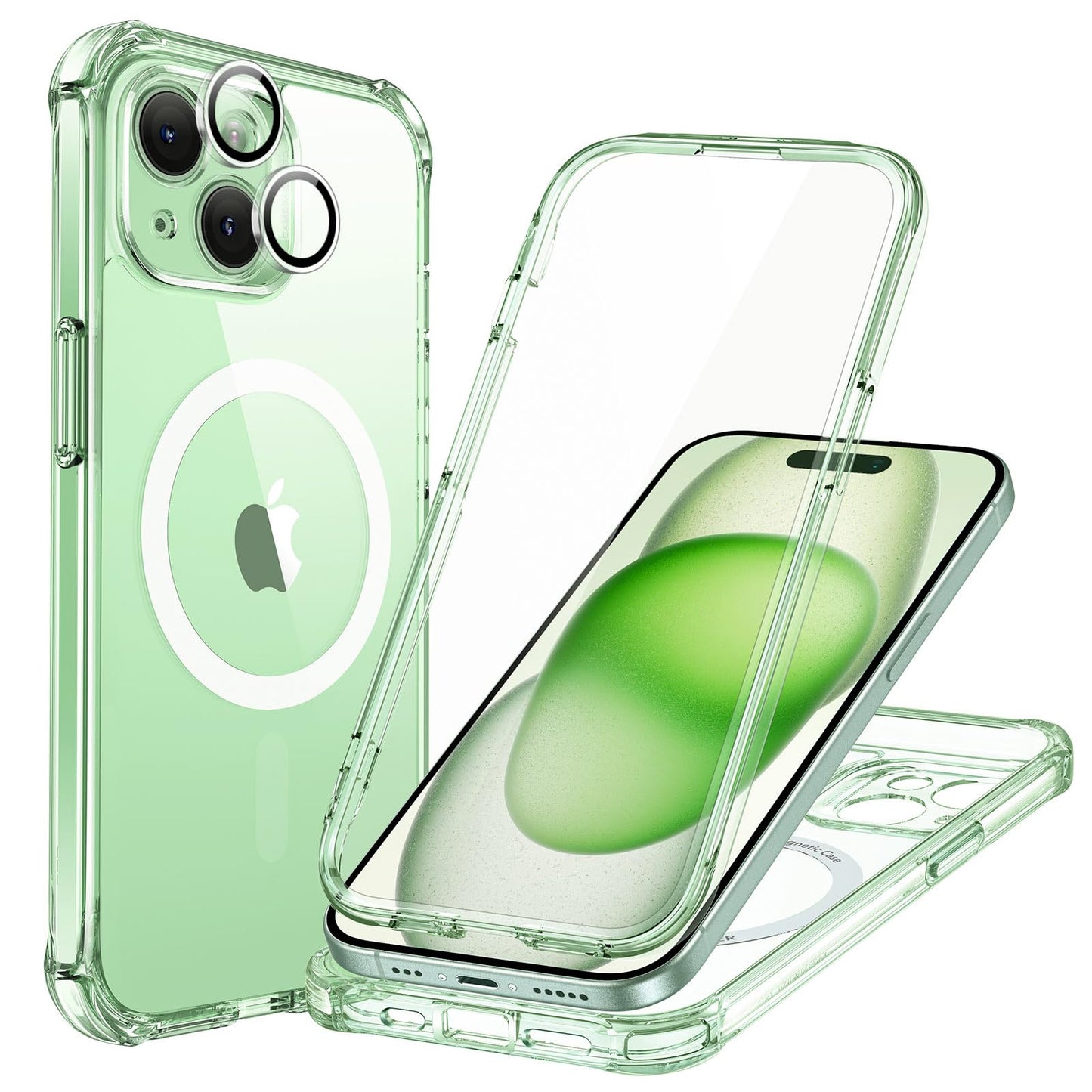 ESR for iPhone 15 Case, Compatible with MagSafe, Full-Body Military-Grade Drop Proof Case with Built-in 9H+ Tempered Glass Screen Protector, Armor Series, Clear Black