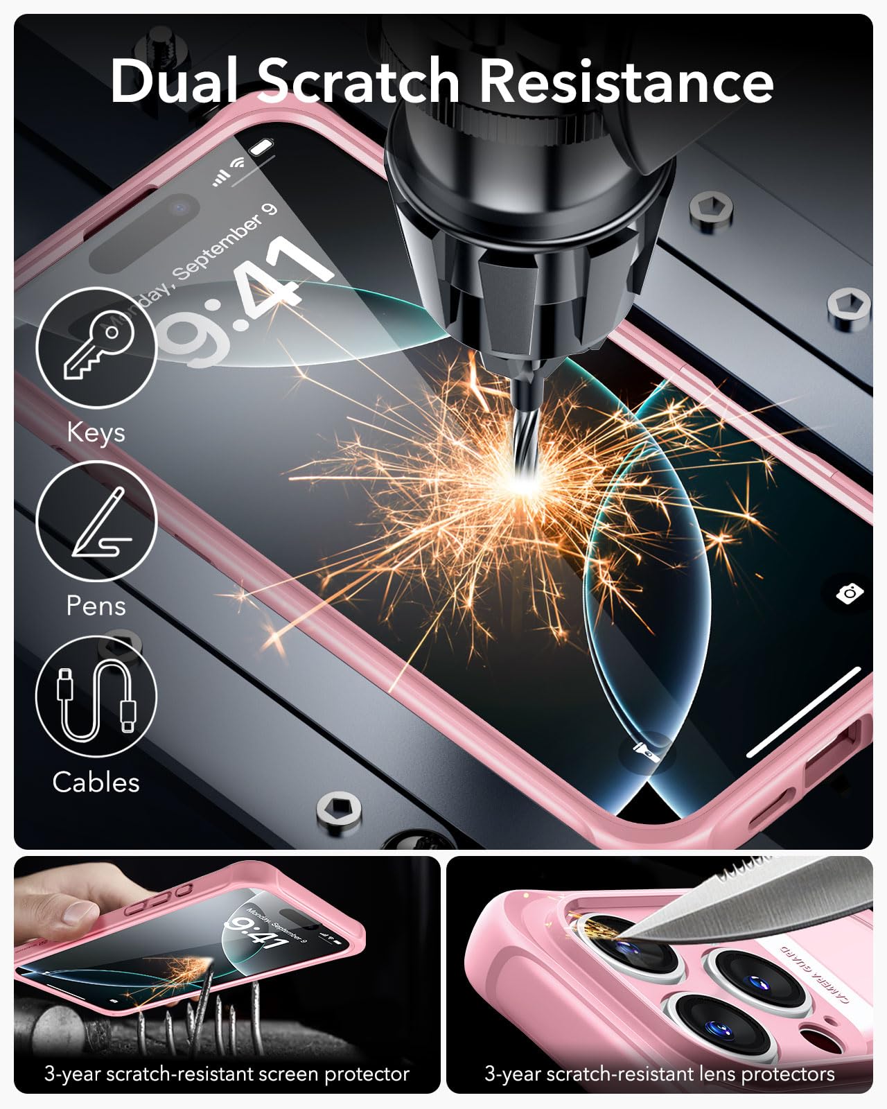 ESR for iPhone 15 Case, Compatible with MagSafe, Full-Body Military-Grade Drop Proof Case with Built-in 9H+ Tempered Glass Screen Protector, Armor Series, Clear Black