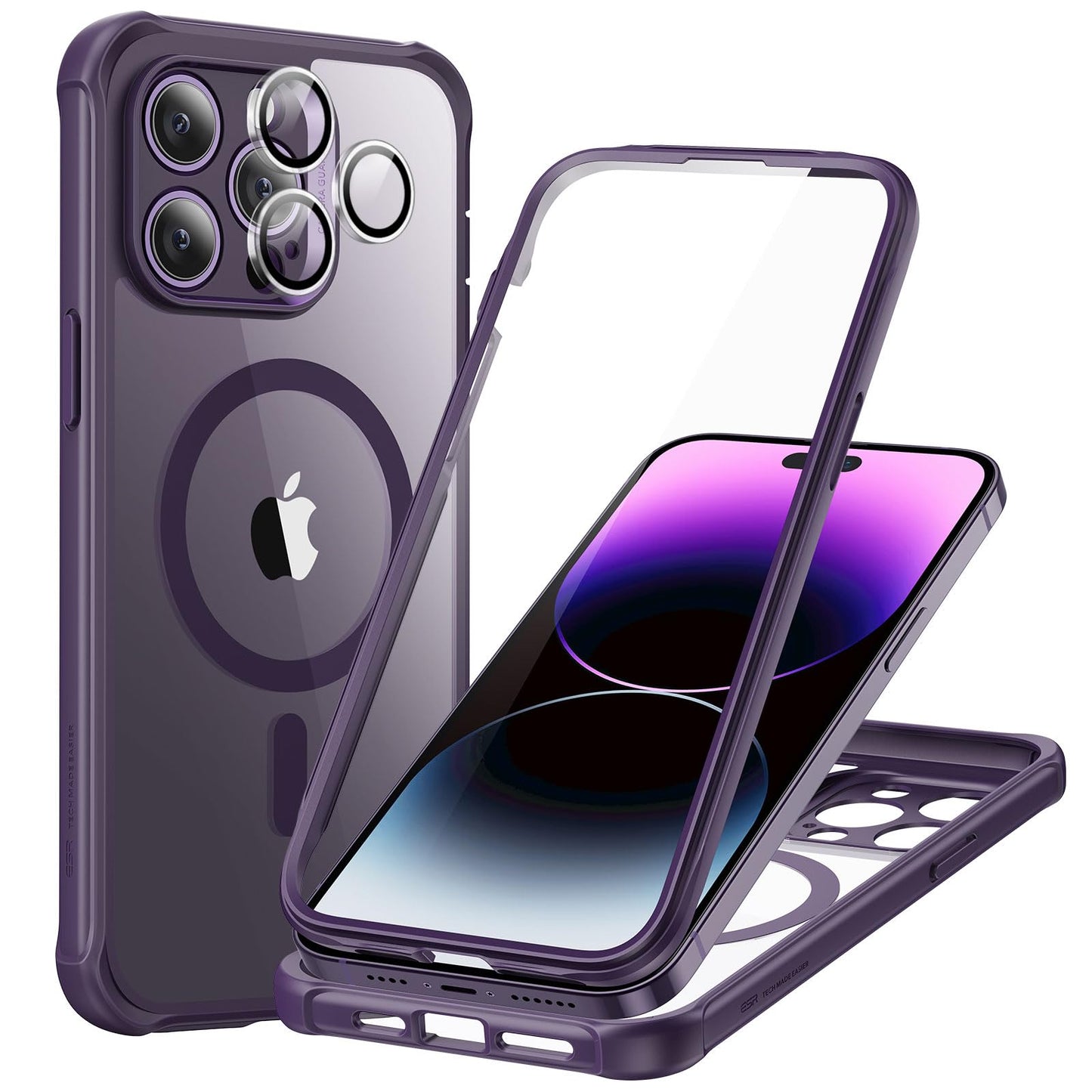 ESR for iPhone 15 Case, Compatible with MagSafe, Full-Body Military-Grade Drop Proof Case with Built-in 9H+ Tempered Glass Screen Protector, Armor Series, Clear Black