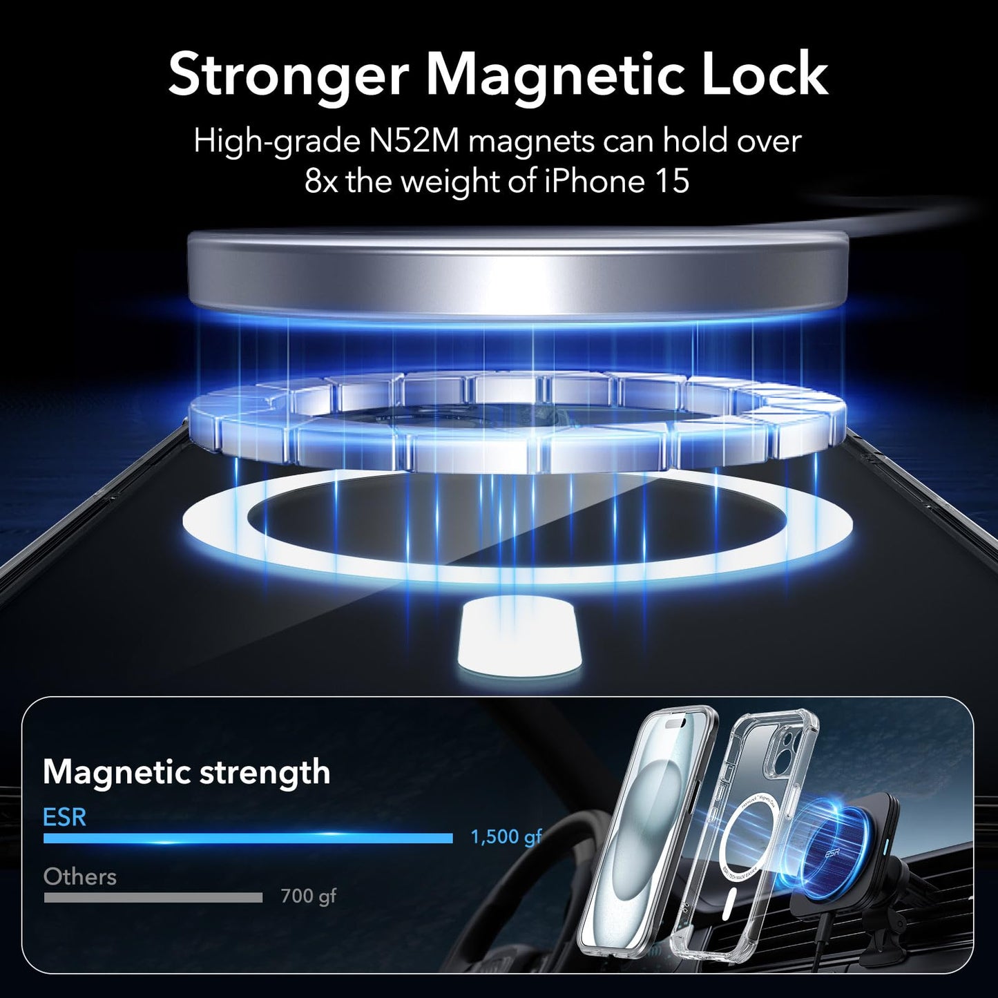 ESR for iPhone 15 Case, Compatible with MagSafe, Full-Body Military-Grade Drop Proof Case with Built-in 9H+ Tempered Glass Screen Protector, Armor Series, Clear Black