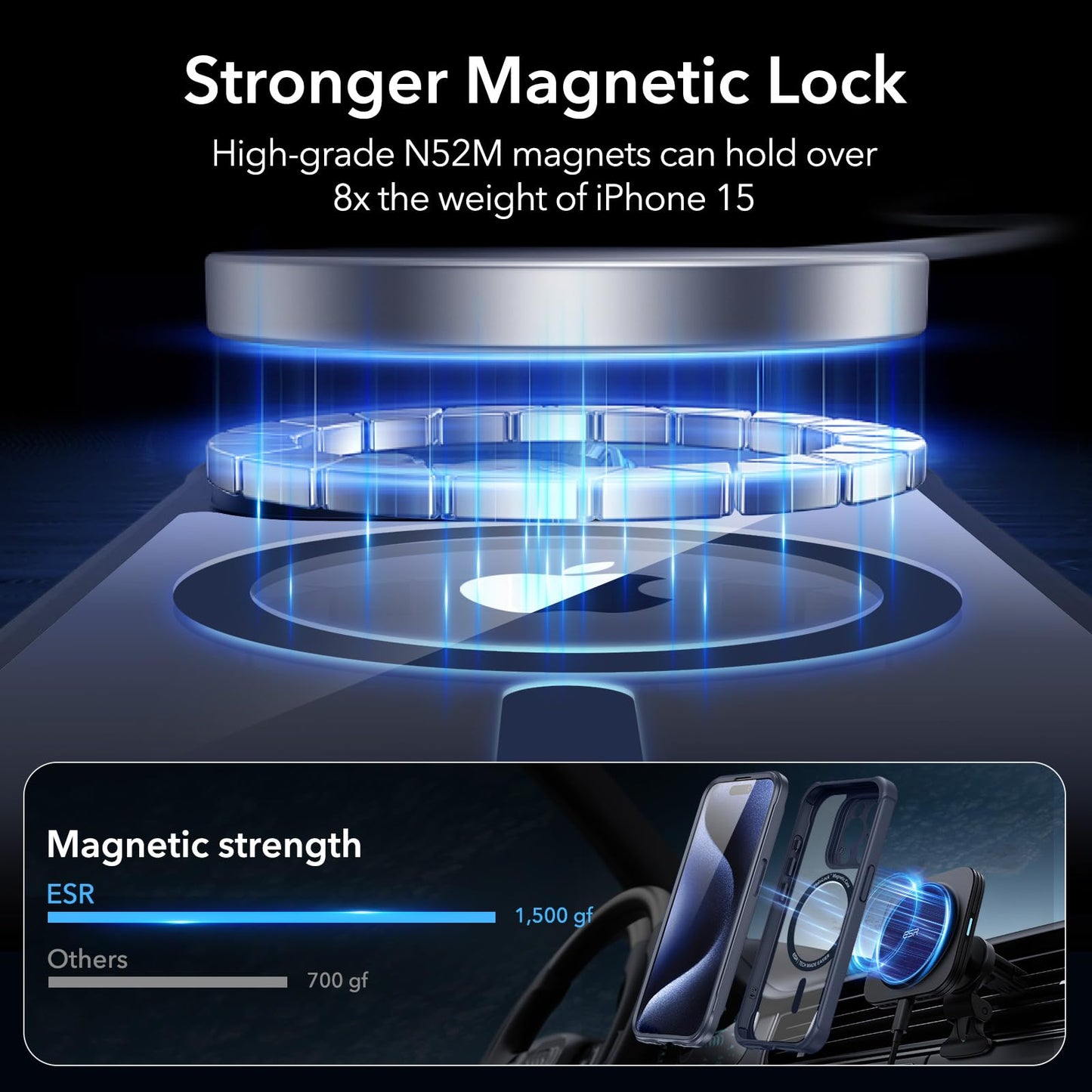 ESR for iPhone 15 Case, Compatible with MagSafe, Full-Body Military-Grade Drop Proof Case with Built-in 9H+ Tempered Glass Screen Protector, Armor Series, Clear Black