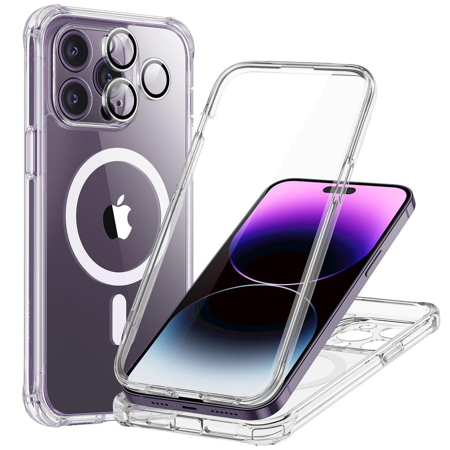 ESR for iPhone 15 Case, Compatible with MagSafe, Full-Body Military-Grade Drop Proof Case with Built-in 9H+ Tempered Glass Screen Protector, Armor Series, Clear Black