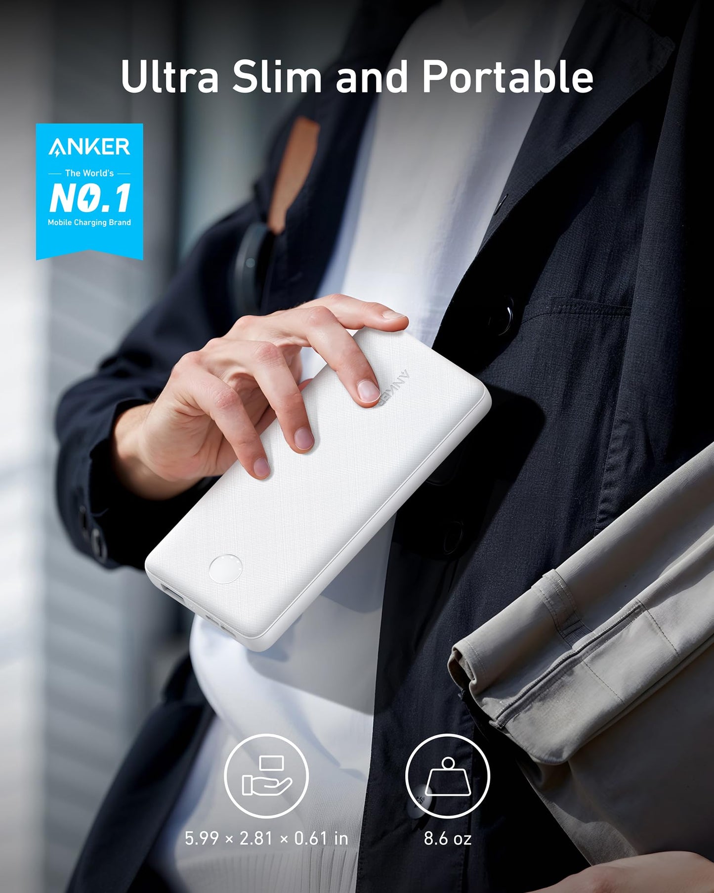 Anker Power Bank(PowerCore 10K),Compact Travel-Ready 10,000mAh Battery Pack with PowerIQ Charging Technology,5V/3A High-Speed Charging for iPhone,iPad,and More (USB-C Input and Output(Black),1pack)