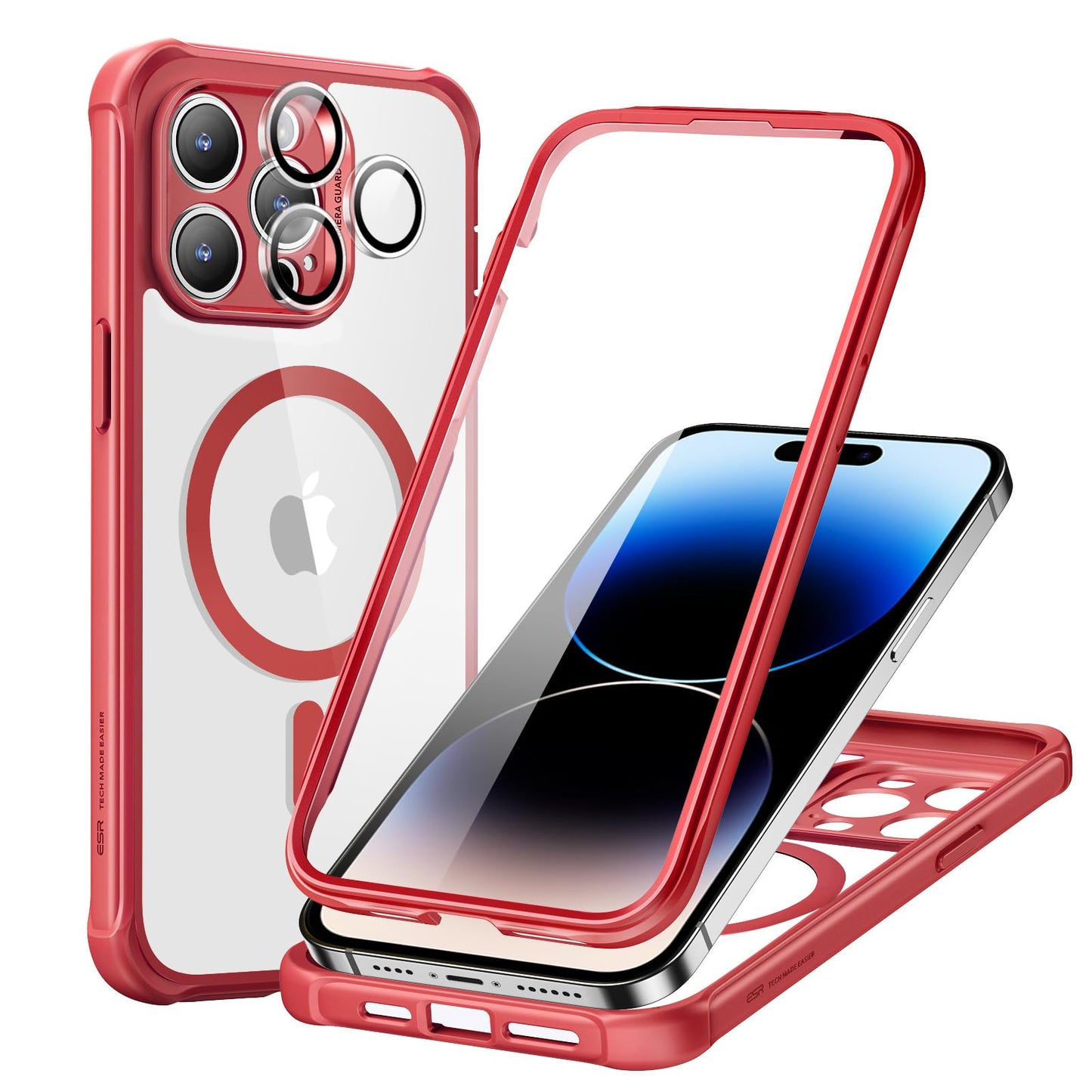ESR for iPhone 15 Case, Compatible with MagSafe, Full-Body Military-Grade Drop Proof Case with Built-in 9H+ Tempered Glass Screen Protector, Armor Series, Clear Black