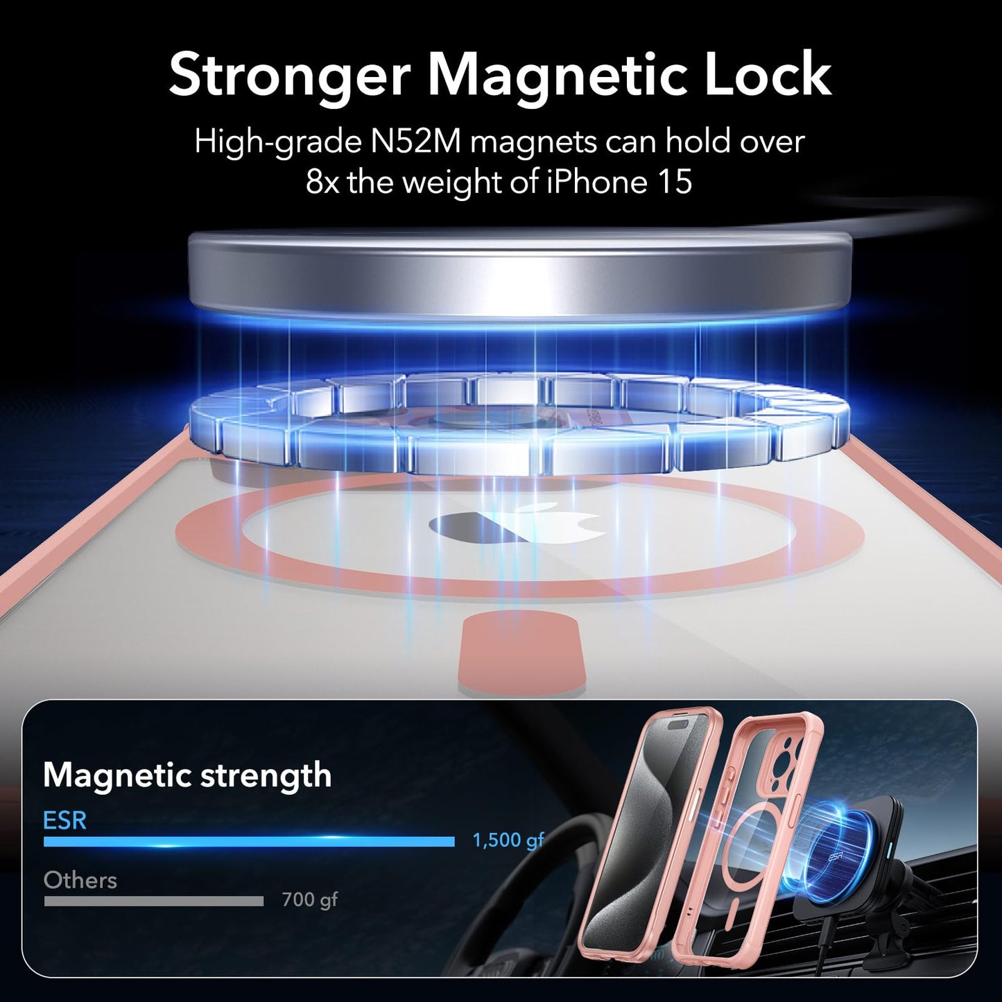 ESR for iPhone 15 Case, Compatible with MagSafe, Full-Body Military-Grade Drop Proof Case with Built-in 9H+ Tempered Glass Screen Protector, Armor Series, Clear Black