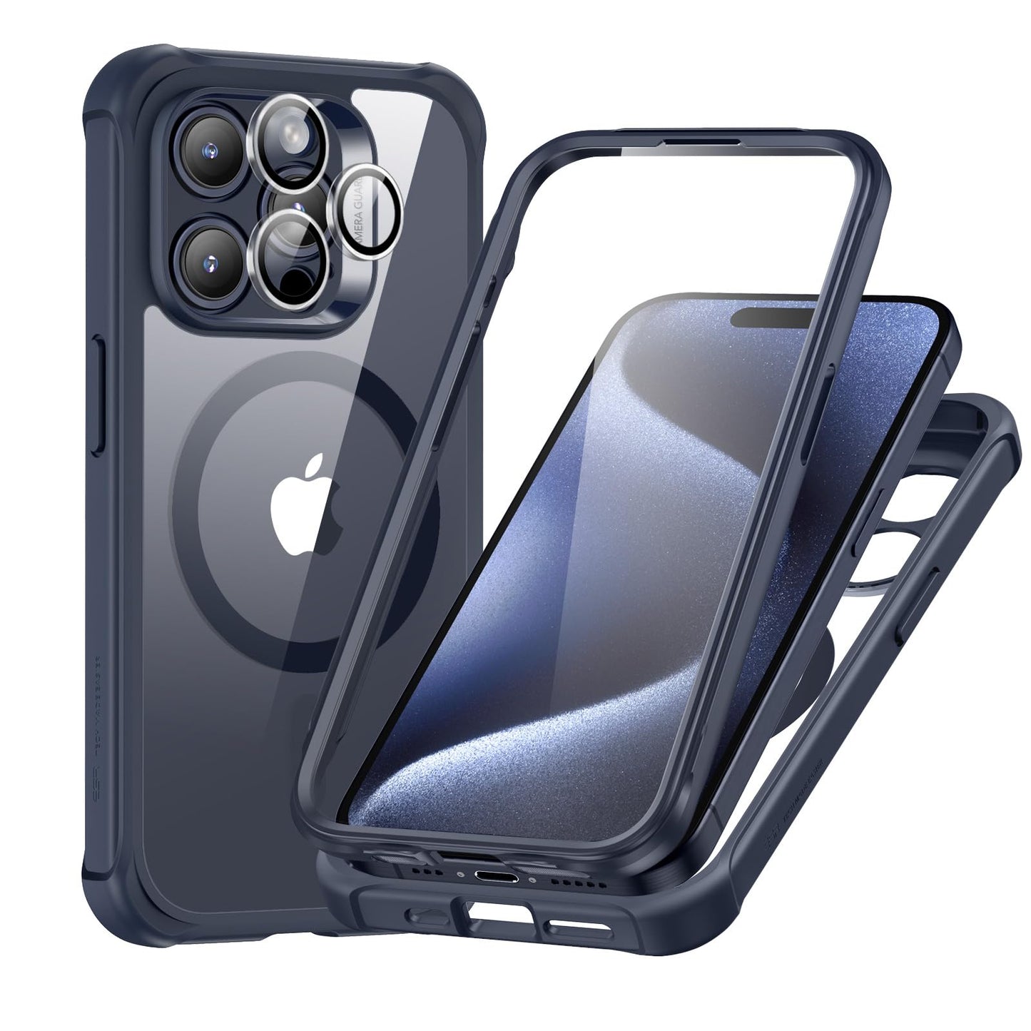 ESR for iPhone 15 Case, Compatible with MagSafe, Full-Body Military-Grade Drop Proof Case with Built-in 9H+ Tempered Glass Screen Protector, Armor Series, Clear Black