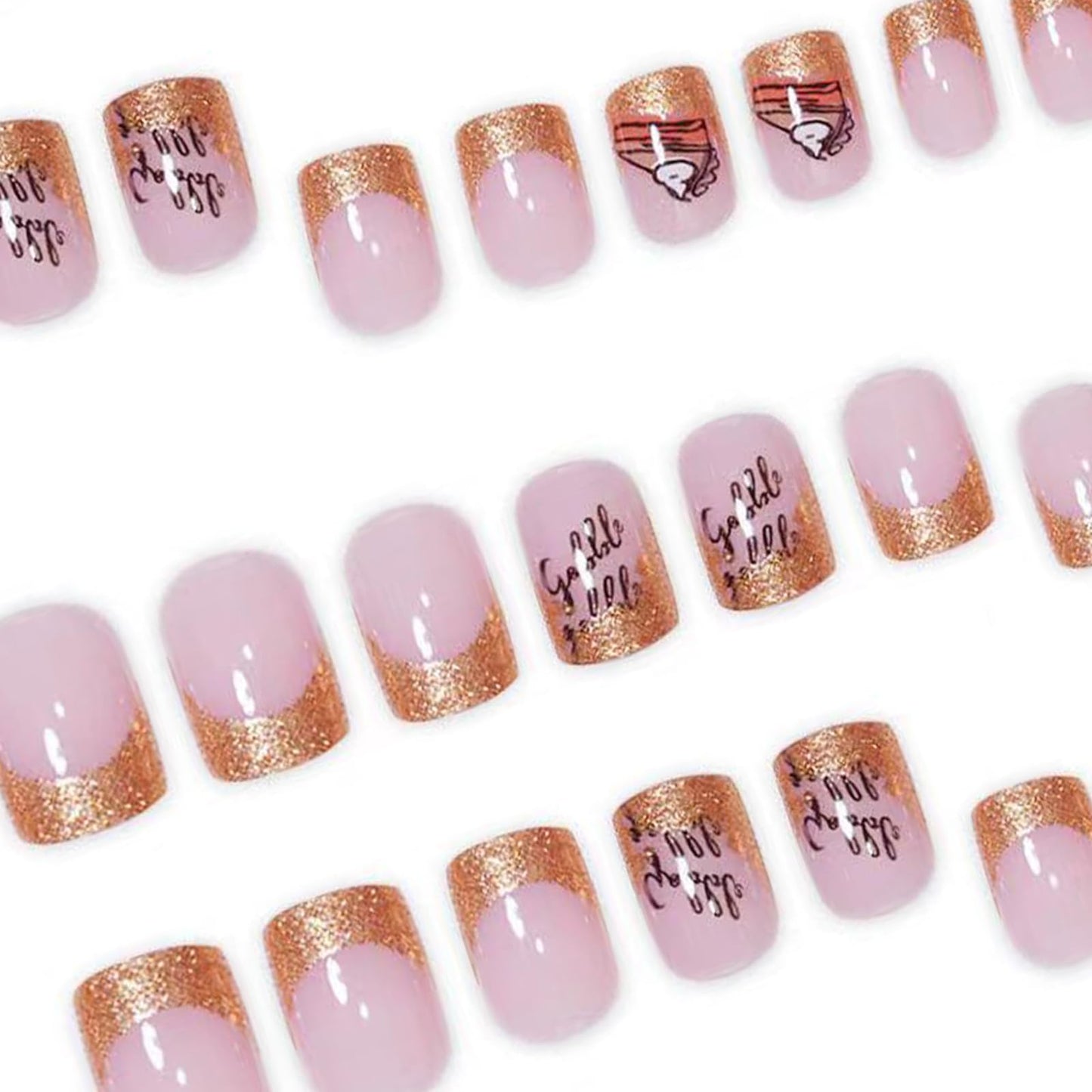 24Pcs Fall Press on Nails Short Square Fake Nails Wine Red and Gold Maple Leaf Glossy Gold Sparkly Acrylic Nails Full Cover Stick on Nails Autumn Thanksgiving Nail Decoration for Nail Art Supplies