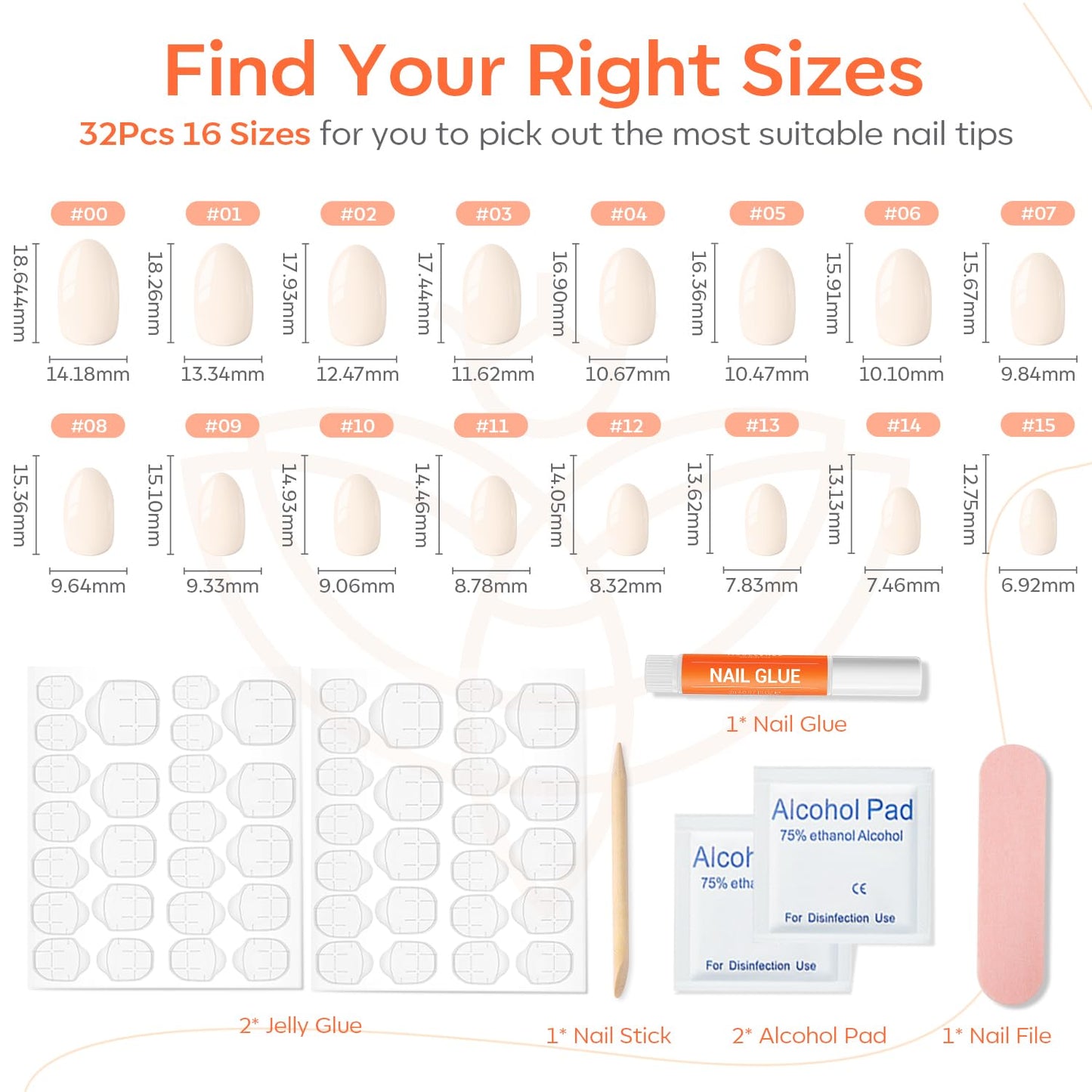 Modelones Brown Press on Nails Almond, Fall Short Fake Nails, Reusable Nail Kit with Nail Glue Adhesive Tabs Mini Nail File, Nails Press Ons 32Pcs 16 Sizes, Women Girl Gift, Amber