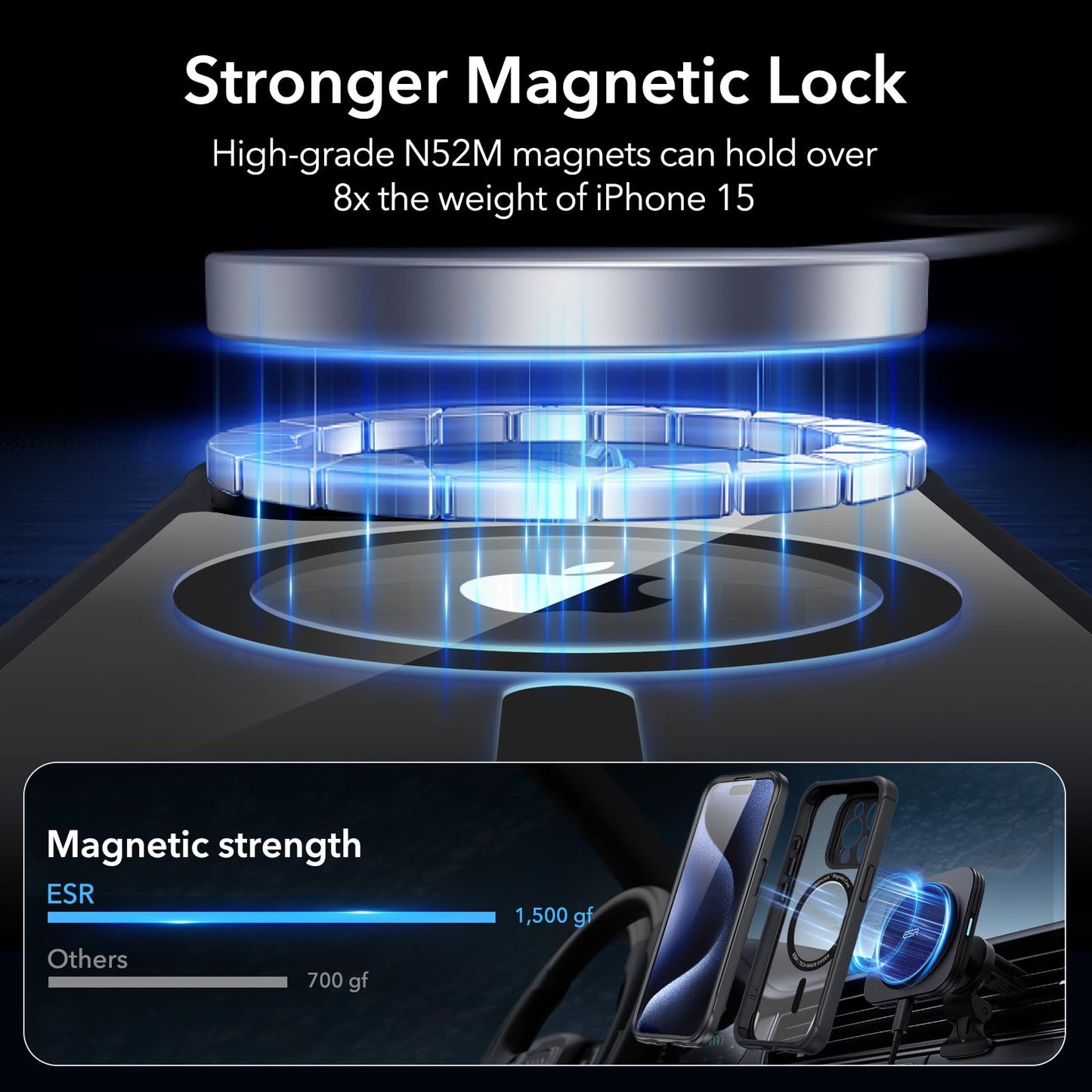 ESR for iPhone 15 Case, Compatible with MagSafe, Full-Body Military-Grade Drop Proof Case with Built-in 9H+ Tempered Glass Screen Protector, Armor Series, Clear Black