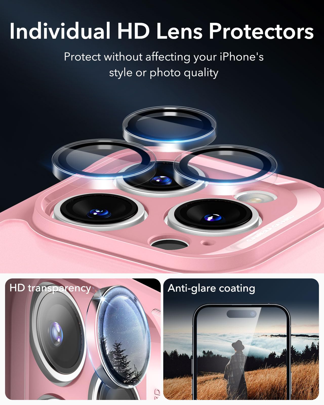 ESR for iPhone 15 Case, Compatible with MagSafe, Full-Body Military-Grade Drop Proof Case with Built-in 9H+ Tempered Glass Screen Protector, Armor Series, Clear Black
