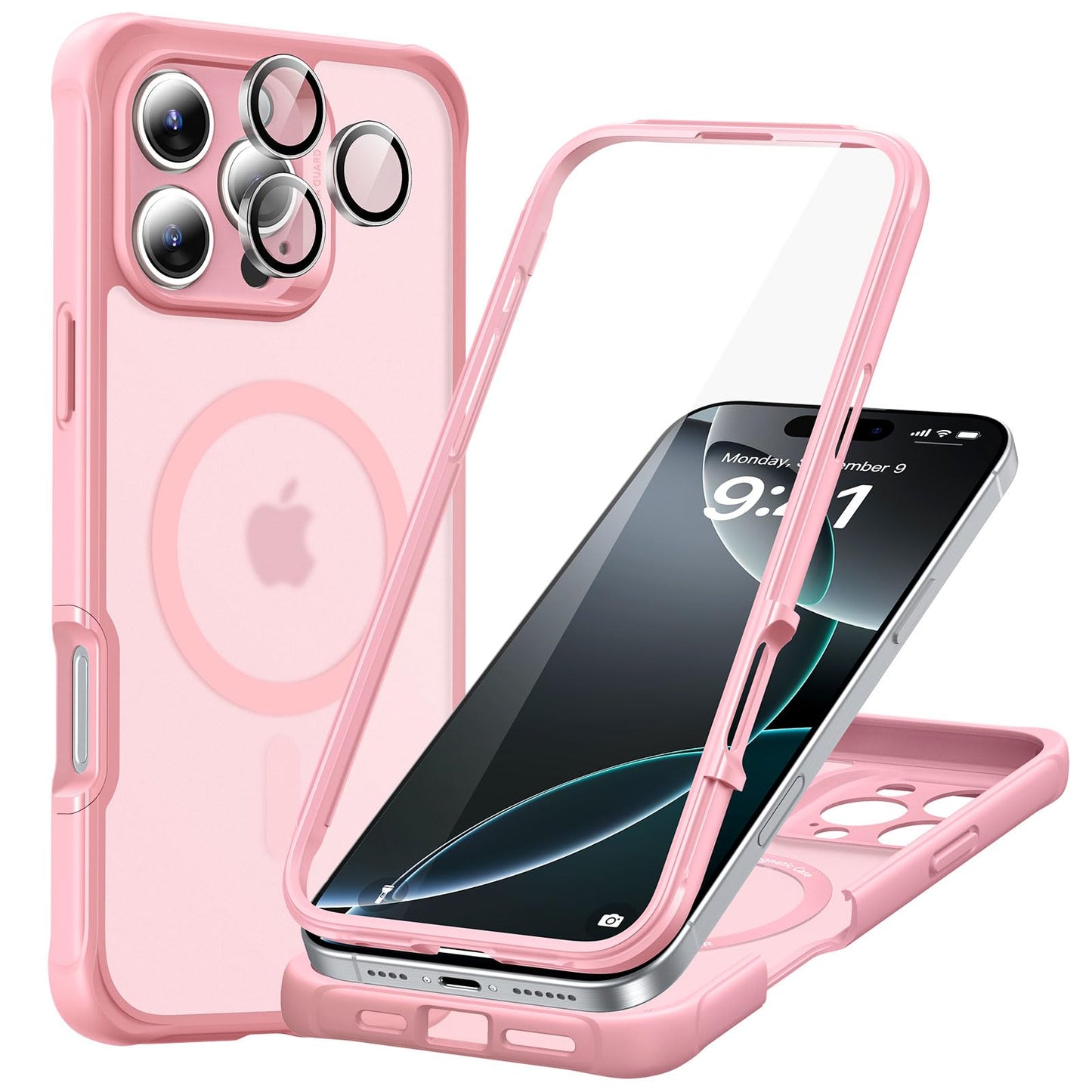 ESR for iPhone 15 Case, Compatible with MagSafe, Full-Body Military-Grade Drop Proof Case with Built-in 9H+ Tempered Glass Screen Protector, Armor Series, Clear Black