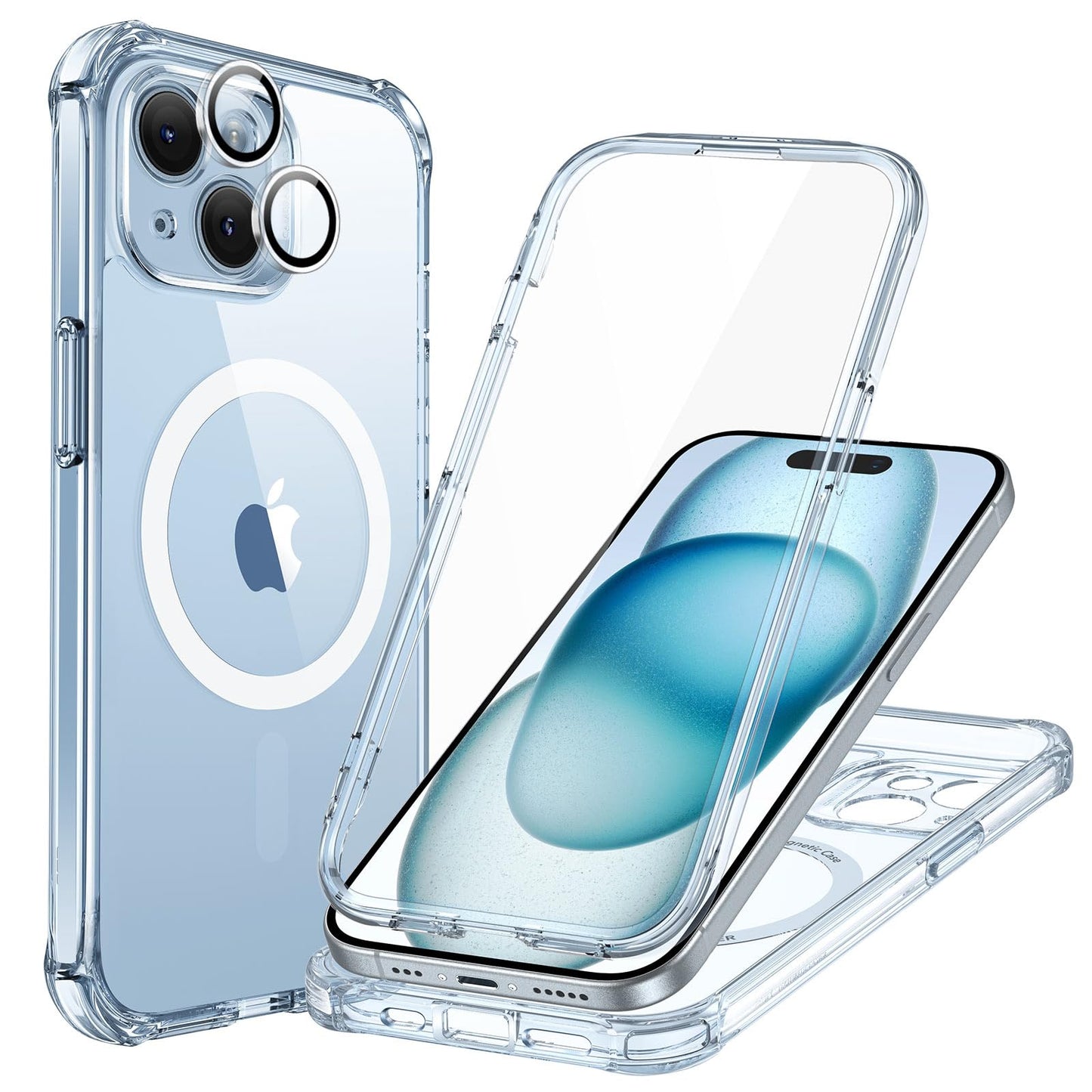 ESR for iPhone 15 Case, Compatible with MagSafe, Full-Body Military-Grade Drop Proof Case with Built-in 9H+ Tempered Glass Screen Protector, Armor Series, Clear Black