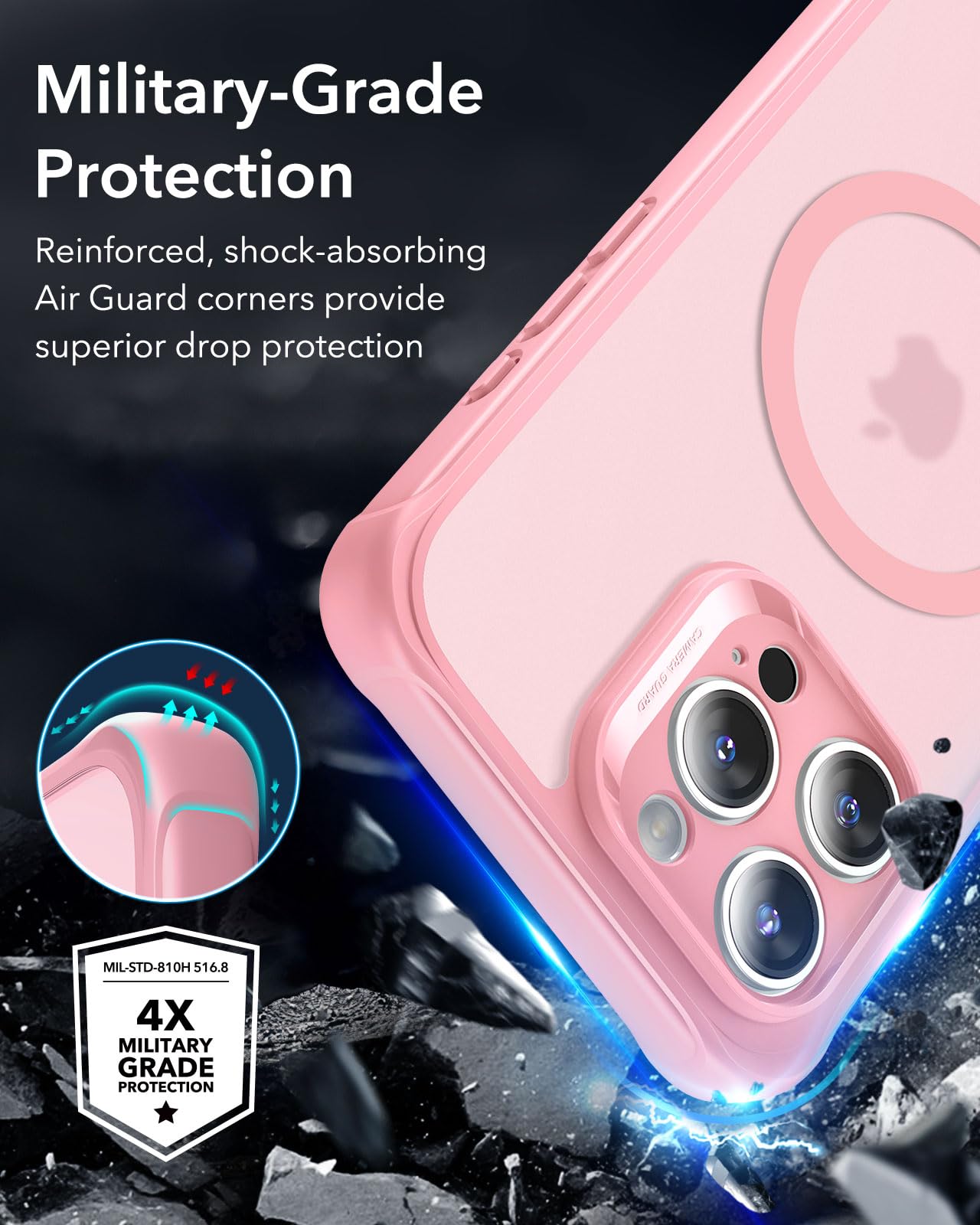 ESR for iPhone 15 Case, Compatible with MagSafe, Full-Body Military-Grade Drop Proof Case with Built-in 9H+ Tempered Glass Screen Protector, Armor Series, Clear Black