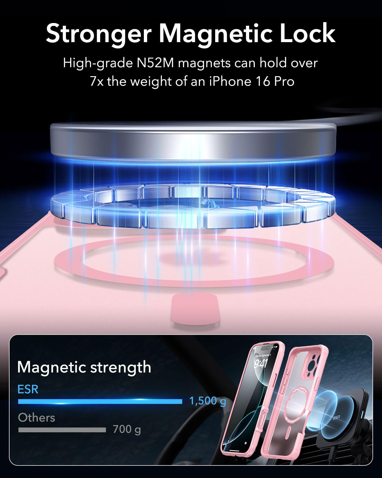 ESR for iPhone 15 Case, Compatible with MagSafe, Full-Body Military-Grade Drop Proof Case with Built-in 9H+ Tempered Glass Screen Protector, Armor Series, Clear Black