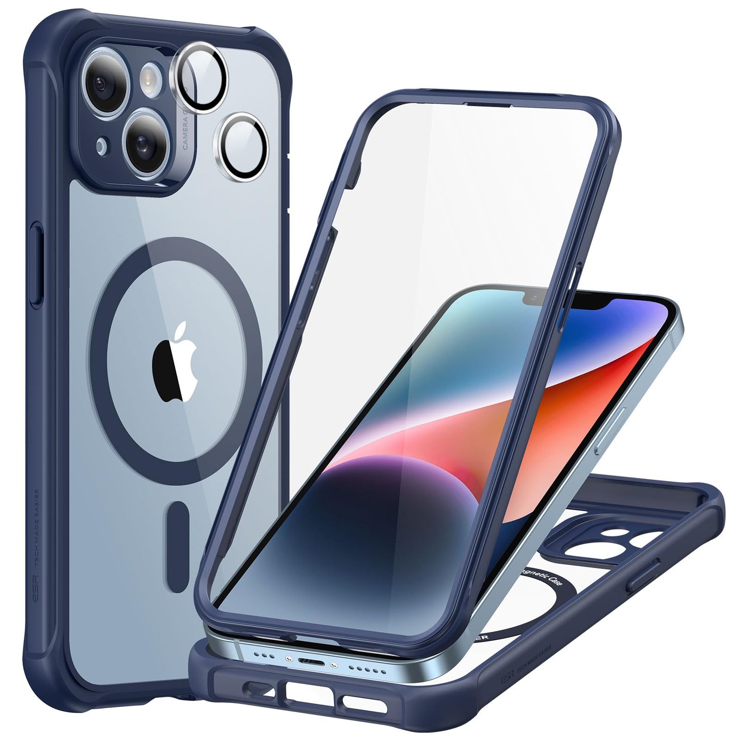 ESR for iPhone 15 Case, Compatible with MagSafe, Full-Body Military-Grade Drop Proof Case with Built-in 9H+ Tempered Glass Screen Protector, Armor Series, Clear Black