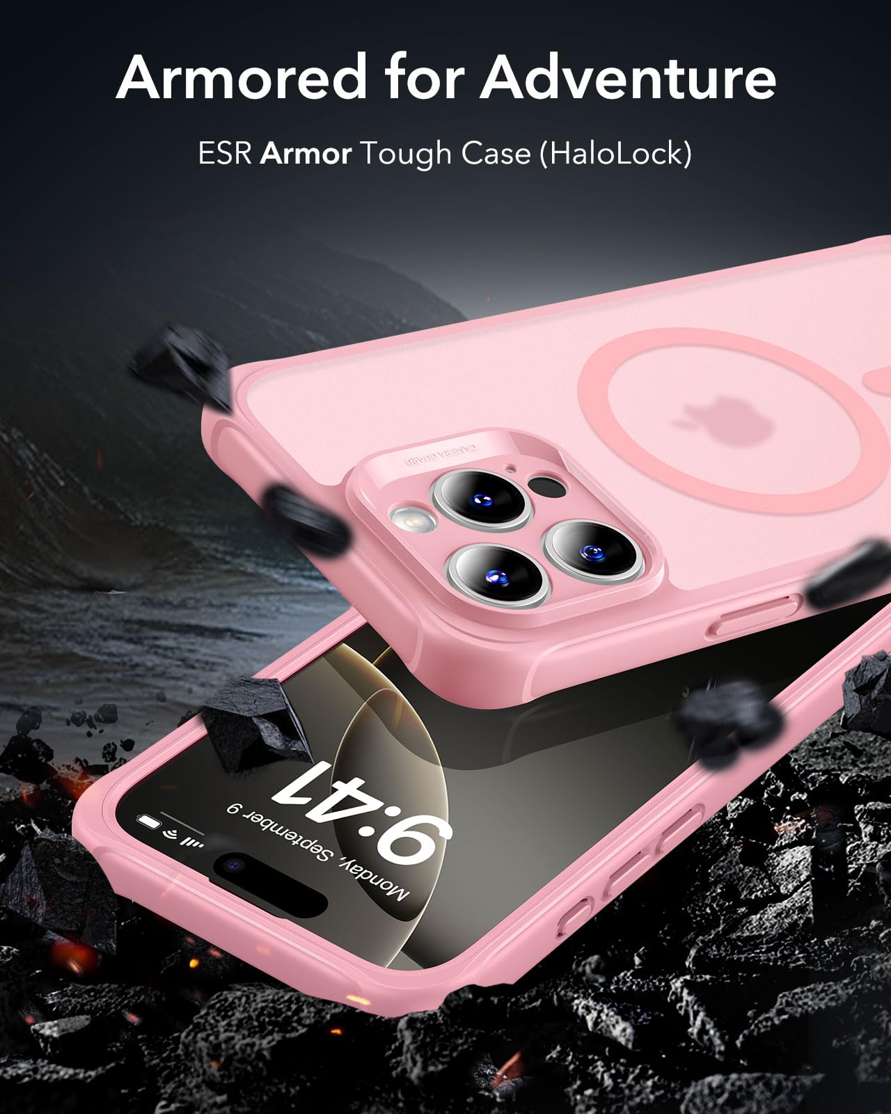 ESR for iPhone 15 Case, Compatible with MagSafe, Full-Body Military-Grade Drop Proof Case with Built-in 9H+ Tempered Glass Screen Protector, Armor Series, Clear Black