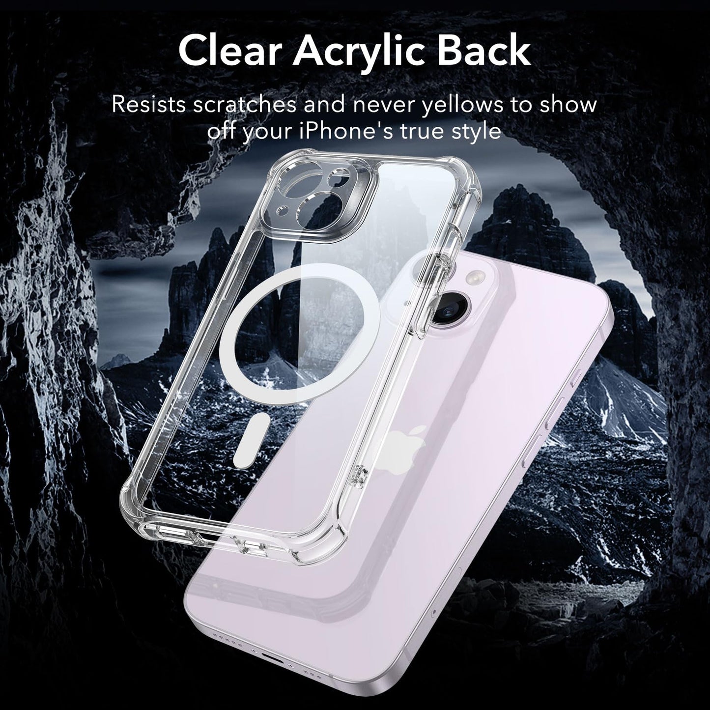 ESR for iPhone 15 Case, Compatible with MagSafe, Full-Body Military-Grade Drop Proof Case with Built-in 9H+ Tempered Glass Screen Protector, Armor Series, Clear Black
