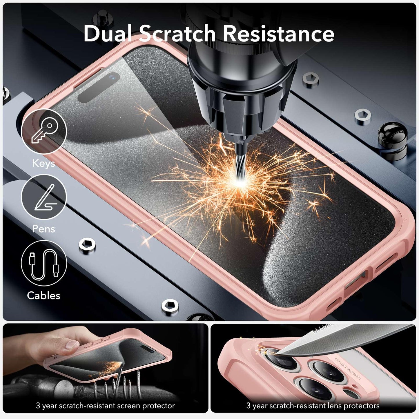 ESR for iPhone 15 Case, Compatible with MagSafe, Full-Body Military-Grade Drop Proof Case with Built-in 9H+ Tempered Glass Screen Protector, Armor Series, Clear Black