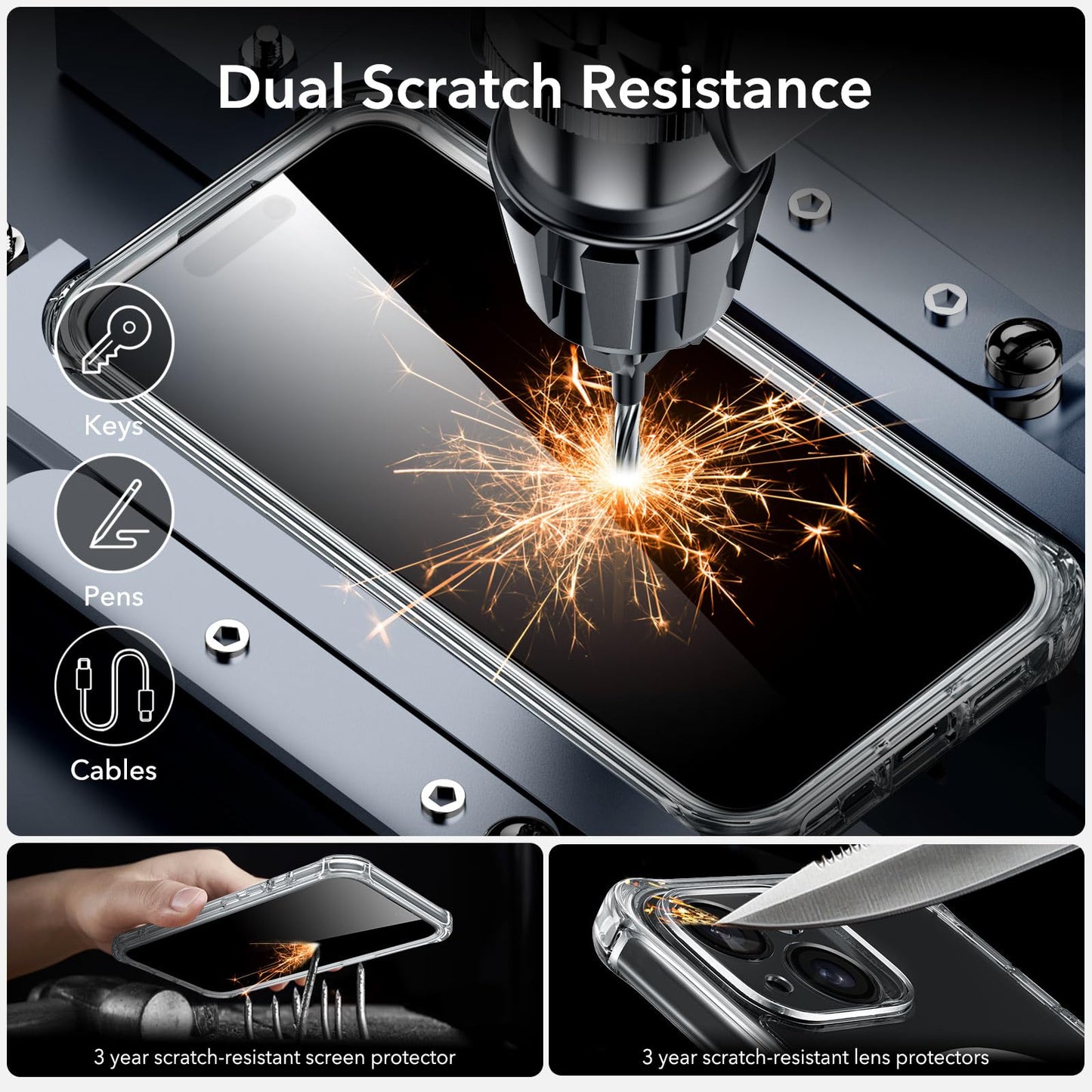 ESR for iPhone 15 Case, Compatible with MagSafe, Full-Body Military-Grade Drop Proof Case with Built-in 9H+ Tempered Glass Screen Protector, Armor Series, Clear Black