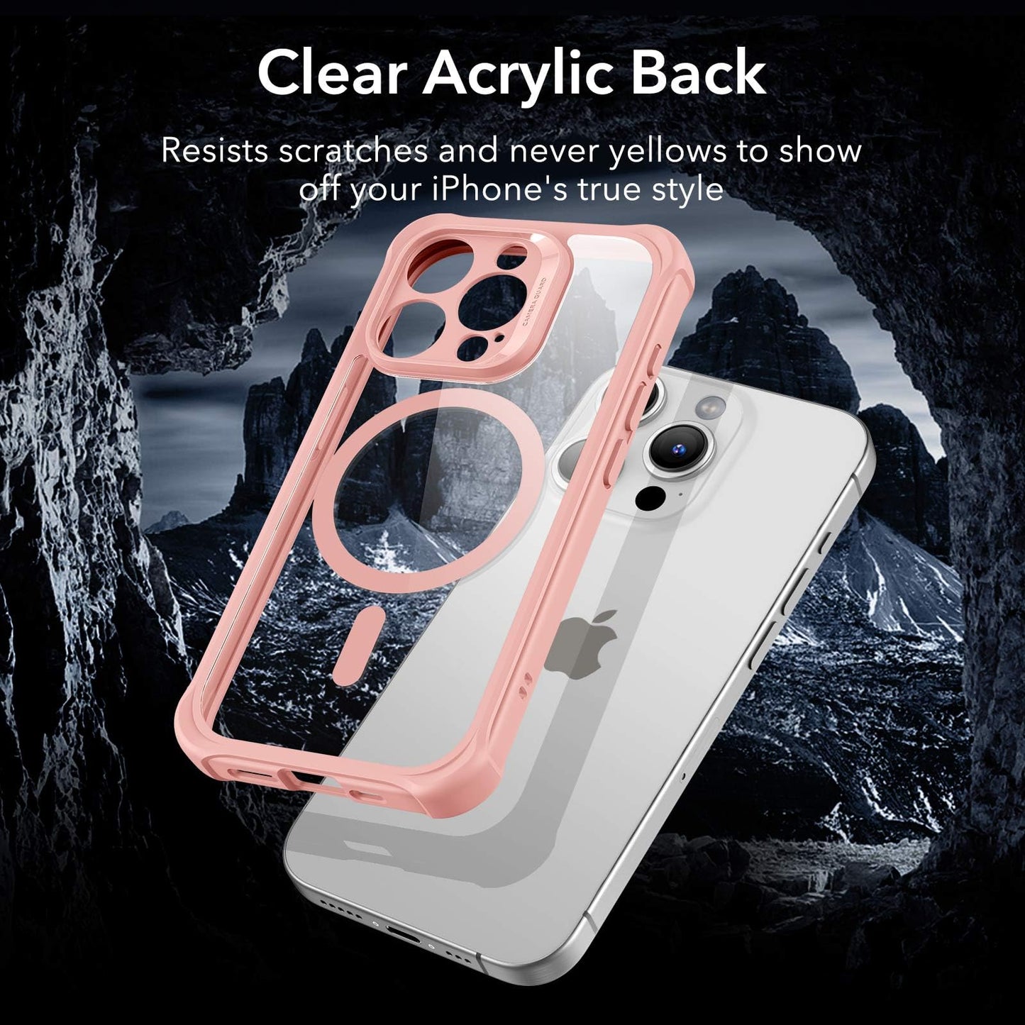 ESR for iPhone 15 Case, Compatible with MagSafe, Full-Body Military-Grade Drop Proof Case with Built-in 9H+ Tempered Glass Screen Protector, Armor Series, Clear Black