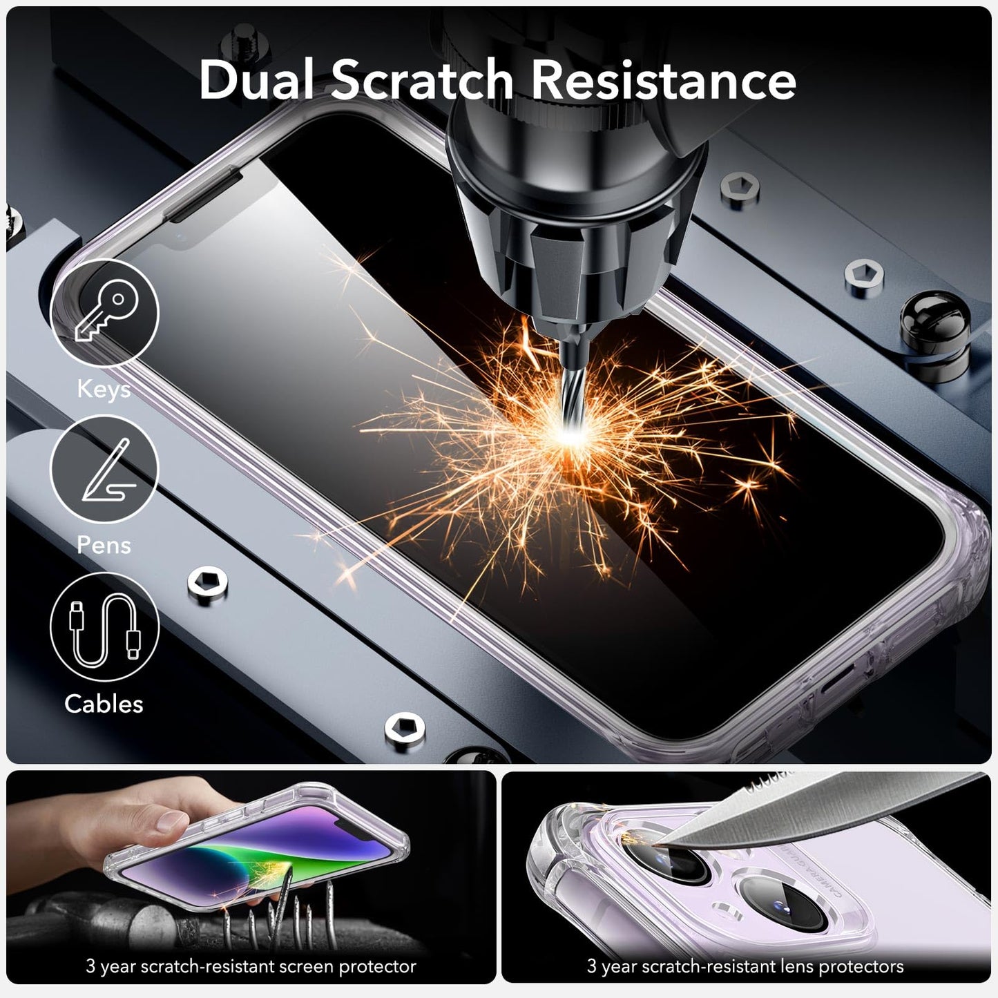 ESR for iPhone 15 Case, Compatible with MagSafe, Full-Body Military-Grade Drop Proof Case with Built-in 9H+ Tempered Glass Screen Protector, Armor Series, Clear Black