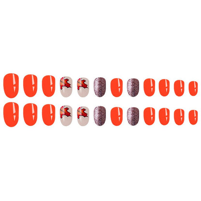 24Pcs Fall Press on Nails Short Square Fake Nails Wine Red and Gold Maple Leaf Glossy Gold Sparkly Acrylic Nails Full Cover Stick on Nails Autumn Thanksgiving Nail Decoration for Nail Art Supplies