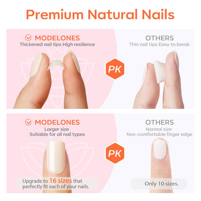 Modelones Brown Press on Nails Almond, Fall Short Fake Nails, Reusable Nail Kit with Nail Glue Adhesive Tabs Mini Nail File, Nails Press Ons 32Pcs 16 Sizes, Women Girl Gift, Amber