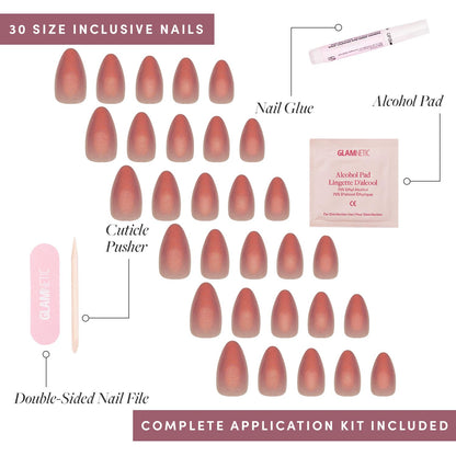 Glamnetic Press On Nails - Berry Maroon | Opaque Dark Red Maroon Short Round Fake Nails, Salon Quality | 12 Sizes - 30 Nail Kit
