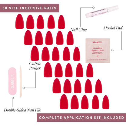 Glamnetic Press On Nails - Berry Maroon | Opaque Dark Red Maroon Short Round Fake Nails, Salon Quality | 12 Sizes - 30 Nail Kit