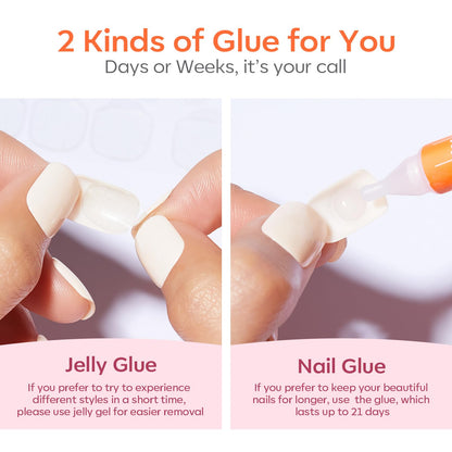 Modelones Brown Press on Nails Almond, Fall Short Fake Nails, Reusable Nail Kit with Nail Glue Adhesive Tabs Mini Nail File, Nails Press Ons 32Pcs 16 Sizes, Women Girl Gift, Amber