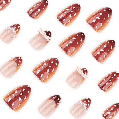 Short Almond Press on Nails Fall Fake Nails Sparkly False Nail with Gold Leaf Designs Autumn Wine Red Glossy Full Cover Acrylic Stick on Nail for Women Nail Art Decor 24 Pcs