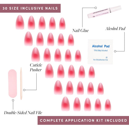 Glamnetic Press On Nails - Berry Maroon | Opaque Dark Red Maroon Short Round Fake Nails, Salon Quality | 12 Sizes - 30 Nail Kit