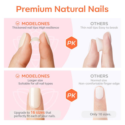 Modelones Brown Press on Nails Almond, Fall Short Fake Nails, Reusable Nail Kit with Nail Glue Adhesive Tabs Mini Nail File, Nails Press Ons 32Pcs 16 Sizes, Women Girl Gift, Amber