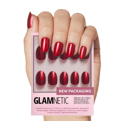 Glamnetic Press On Nails - Berry Maroon | Opaque Dark Red Maroon Short Round Fake Nails, Salon Quality | 12 Sizes - 30 Nail Kit