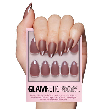 Glamnetic Press On Nails - Berry Maroon | Opaque Dark Red Maroon Short Round Fake Nails, Salon Quality | 12 Sizes - 30 Nail Kit