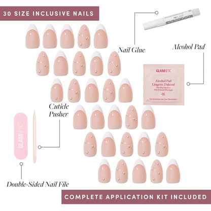 Glamnetic x GLAMZILLA Press On Nails - KILLAZILLA | Short Almond Tortoiseshell Fake Nails with French Tips, Salon Quality | 15 Sizes - 30 Nail Kit with Glue