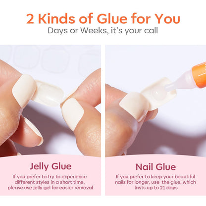 Modelones Brown Press on Nails Almond, Fall Short Fake Nails, Reusable Nail Kit with Nail Glue Adhesive Tabs Mini Nail File, Nails Press Ons 32Pcs 16 Sizes, Women Girl Gift, Amber