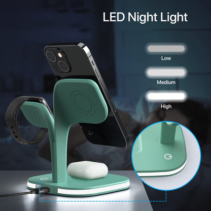 EXW Wireless Charging Station for Magsafe Charger,Charging Station for Multiple Devices,Wireless Charger for iPhone 16/15/14/13/12 Series,Apple Watch Series 1-9,AirPods with LED and Adapter (Black)