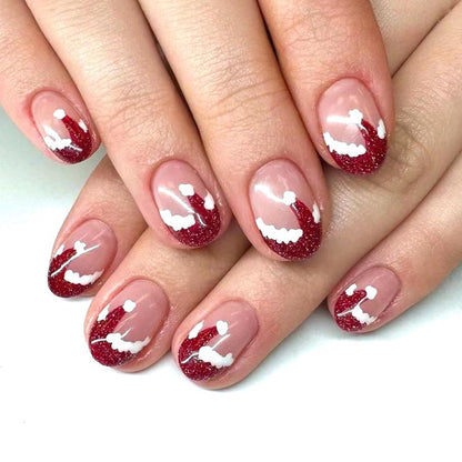 24Pcs Fall Press on Nails Short Square Fake Nails Wine Red and Gold Maple Leaf Glossy Gold Sparkly Acrylic Nails Full Cover Stick on Nails Autumn Thanksgiving Nail Decoration for Nail Art Supplies