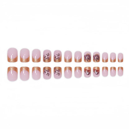 24Pcs Fall Press on Nails Short Square Fake Nails Wine Red and Gold Maple Leaf Glossy Gold Sparkly Acrylic Nails Full Cover Stick on Nails Autumn Thanksgiving Nail Decoration for Nail Art Supplies