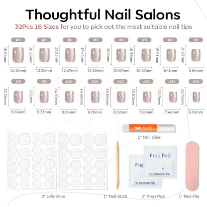 Modelones Brown Press on Nails Almond, Fall Short Fake Nails, Reusable Nail Kit with Nail Glue Adhesive Tabs Mini Nail File, Nails Press Ons 32Pcs 16 Sizes, Women Girl Gift, Amber