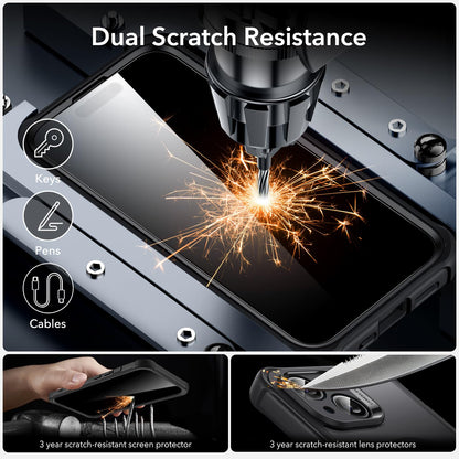 ESR for iPhone 15 Case, Compatible with MagSafe, Full-Body Military-Grade Drop Proof Case with Built-in 9H+ Tempered Glass Screen Protector, Armor Series, Clear Black