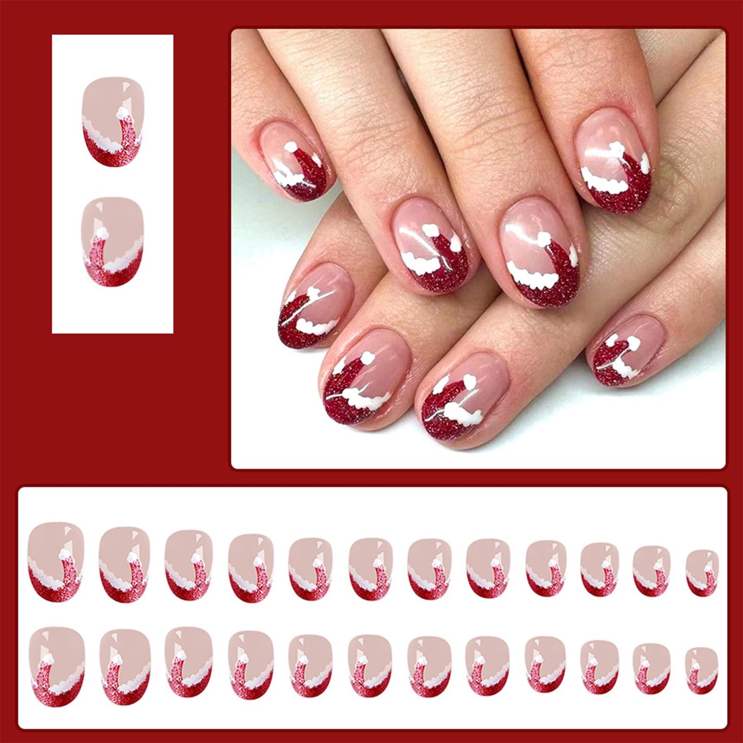 24Pcs Fall Press on Nails Short Square Fake Nails Wine Red and Gold Maple Leaf Glossy Gold Sparkly Acrylic Nails Full Cover Stick on Nails Autumn Thanksgiving Nail Decoration for Nail Art Supplies