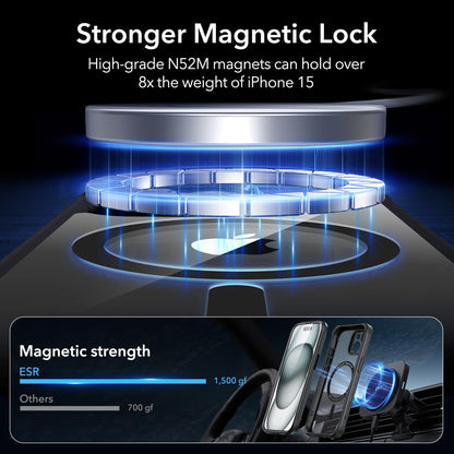ESR for iPhone 15 Case, Compatible with MagSafe, Full-Body Military-Grade Drop Proof Case with Built-in 9H+ Tempered Glass Screen Protector, Armor Series, Clear Black