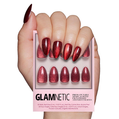 Glamnetic Press On Nails - Berry Maroon | Opaque Dark Red Maroon Short Round Fake Nails, Salon Quality | 12 Sizes - 30 Nail Kit
