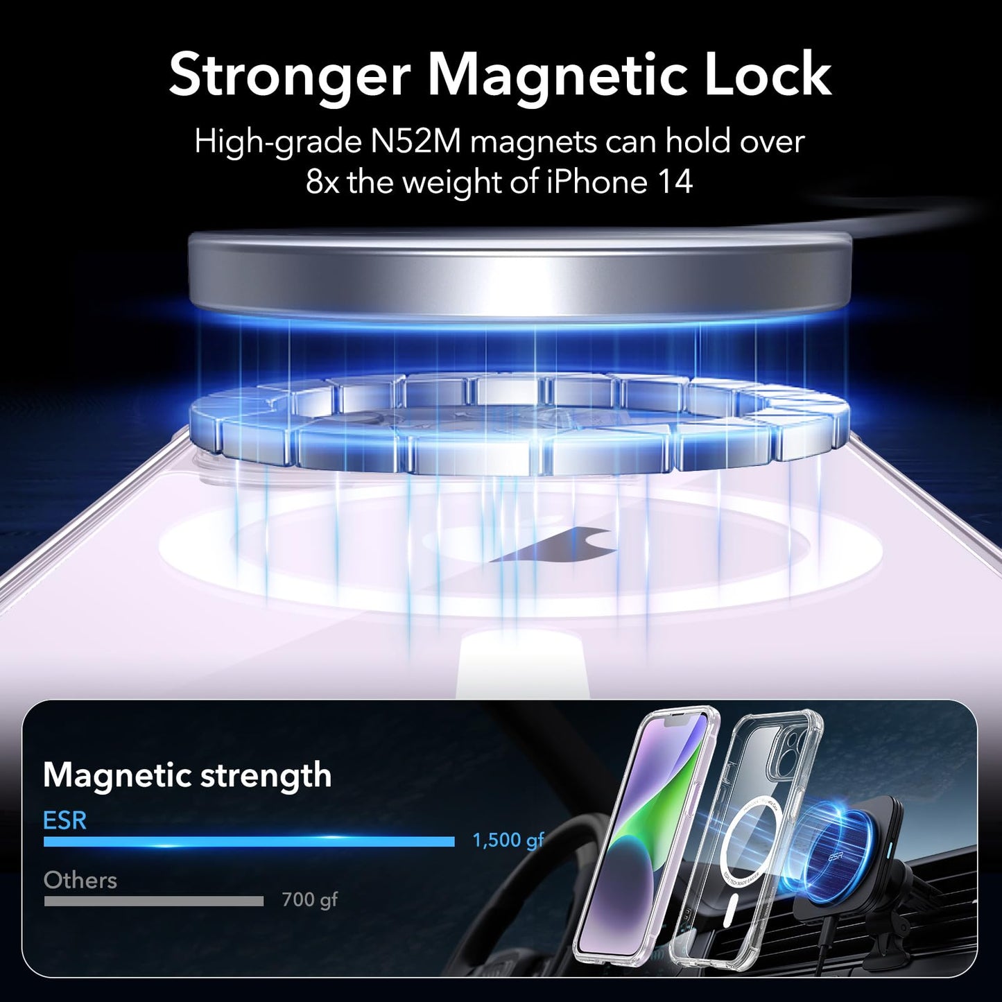ESR for iPhone 15 Case, Compatible with MagSafe, Full-Body Military-Grade Drop Proof Case with Built-in 9H+ Tempered Glass Screen Protector, Armor Series, Clear Black